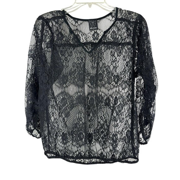 Ella Moss Tops - Ella Moss Black Open Lace Top Blouse Sz M Whimsigoth Dark Romantic Vamp Goth